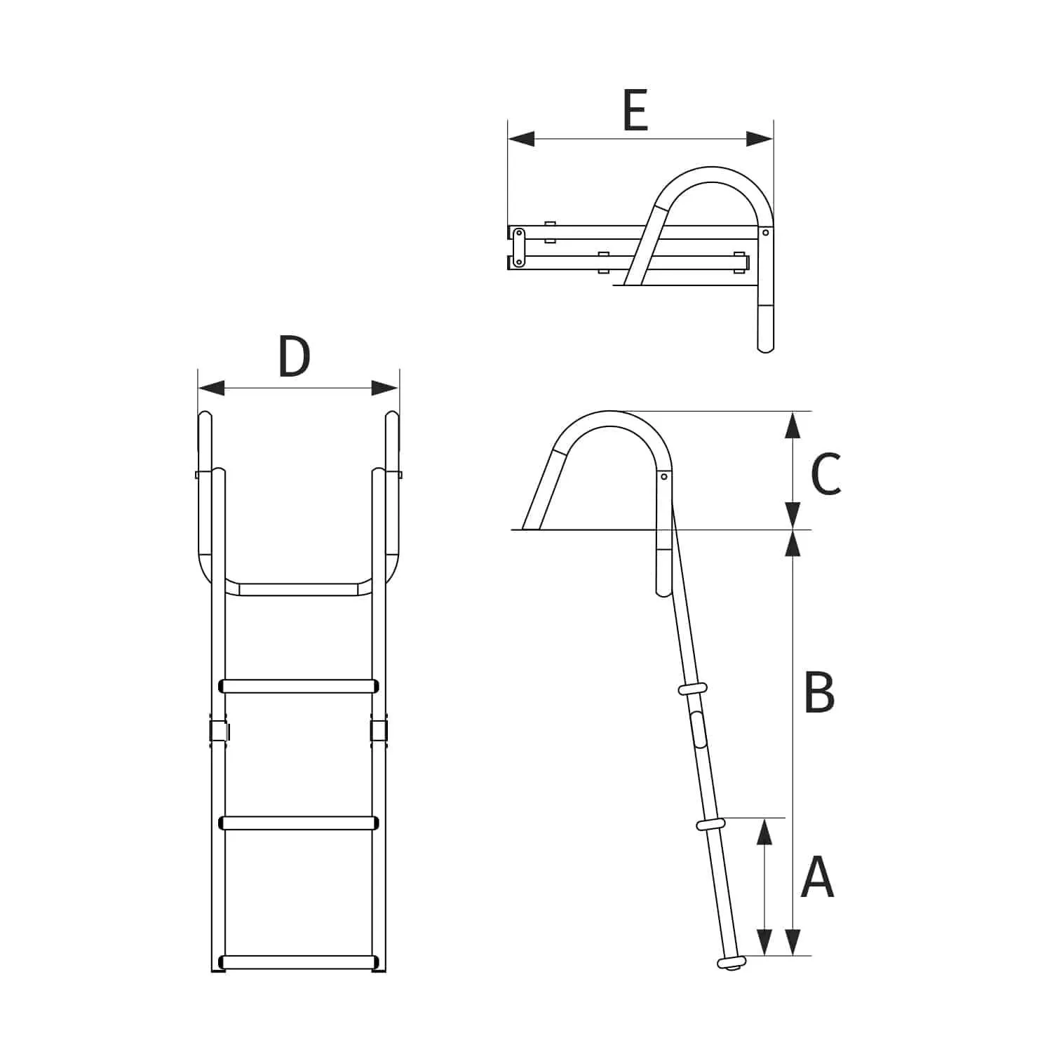 Escalera de baño estrecha plegable 3 peldaños de iroko